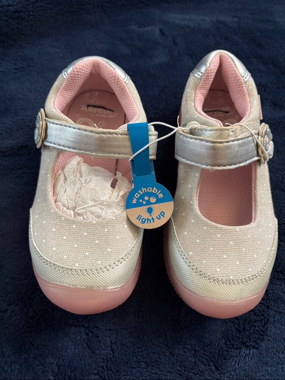 Girls Light-Up Mary Jane Dress Shoes in Pink and Silver